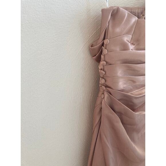Galina Signature Charmeuse Draped One-Shoulder Dress in Sand 4 Bridesmaid Ball - Picture 11 of 13